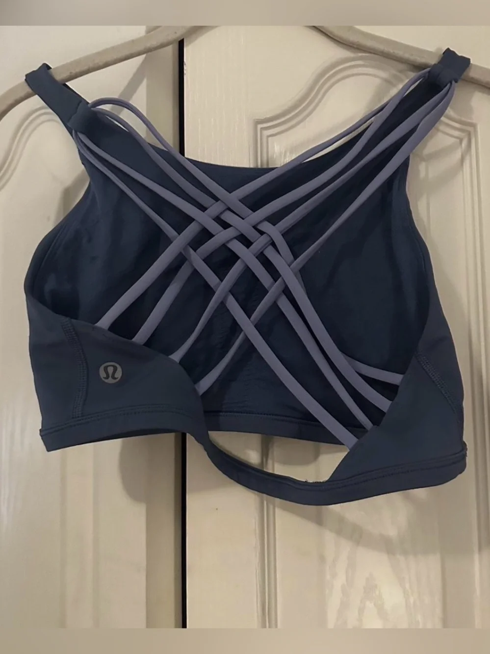 lululemon athletica strappy sports bra in slate blue and periwinkle